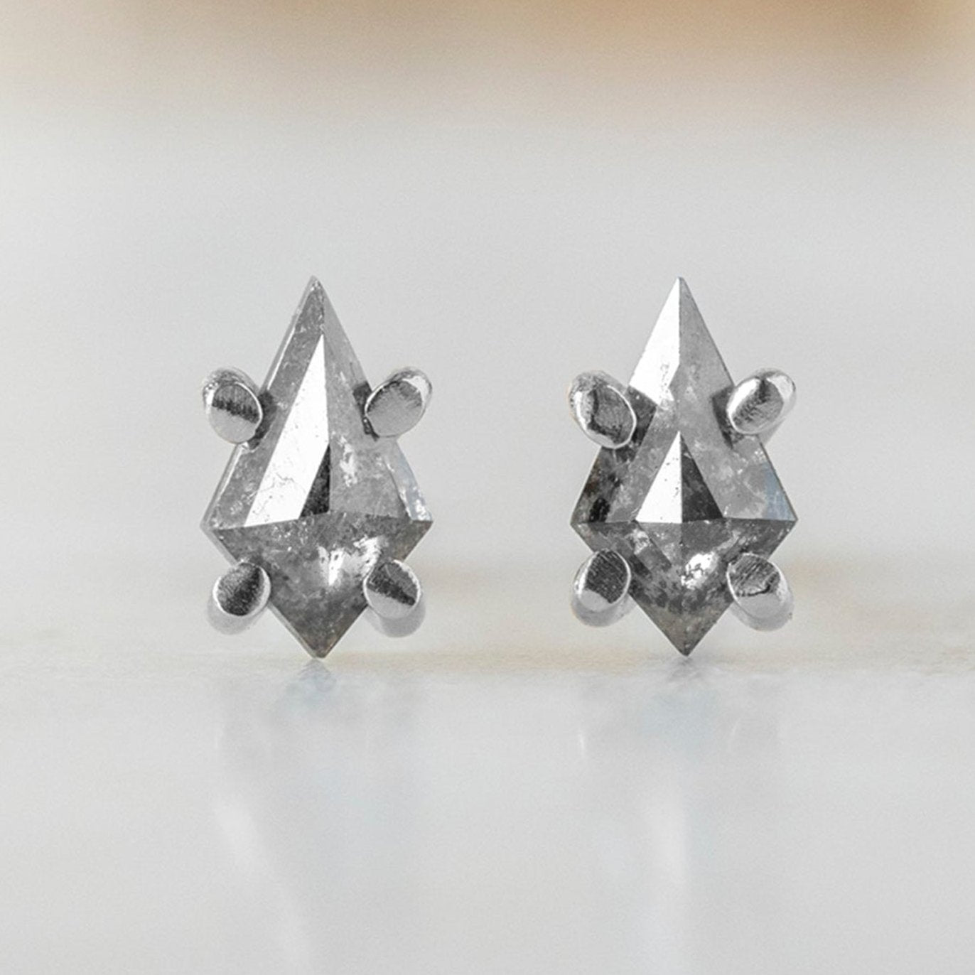 0.70 Carat Salt and Pepper Kite Diamond Earrings