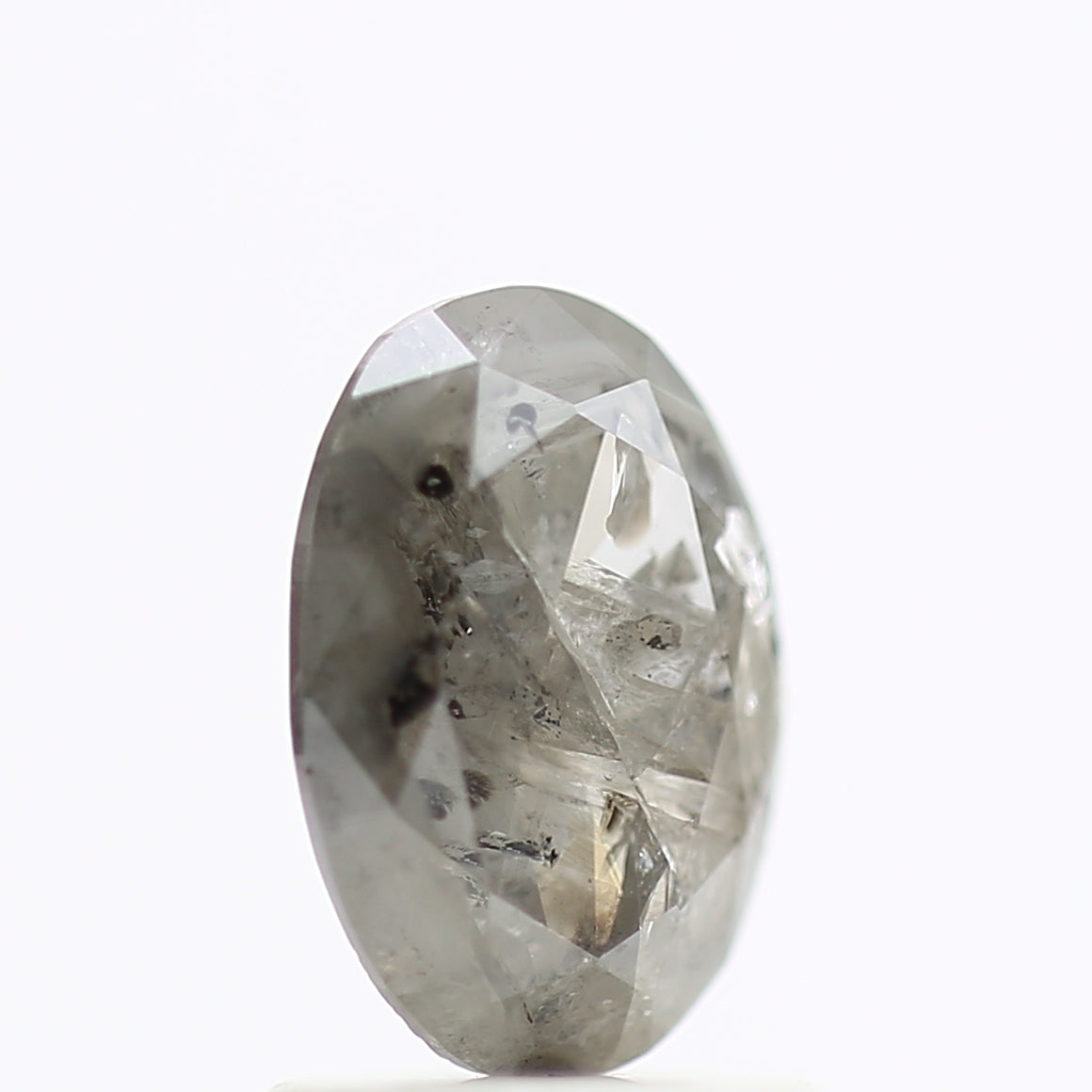 0.91 Carat Rose Cut Oval Gray Salt Pepper Diamond 8.05 MM