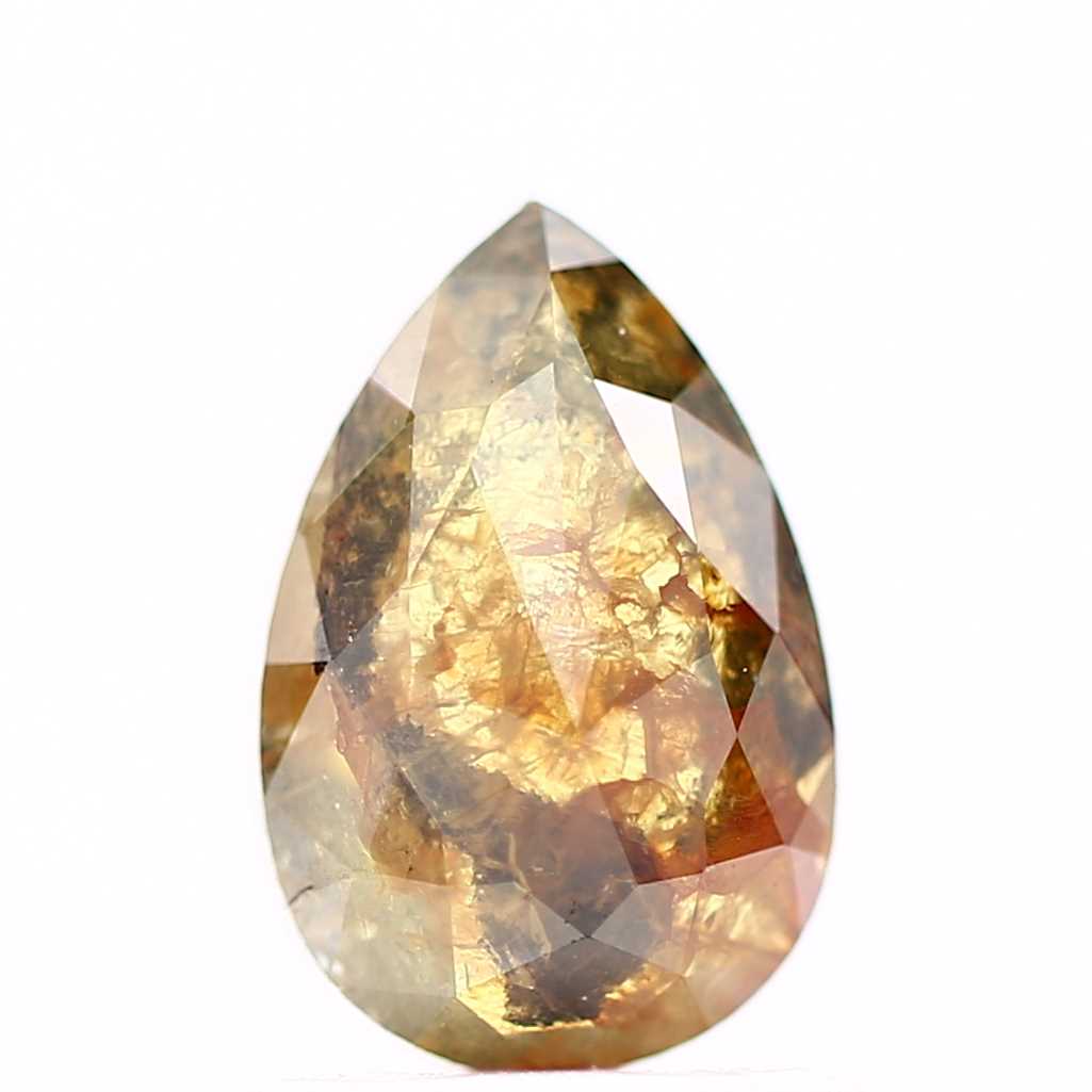 1 Carat Salt and Pepper Diamond Natural Orange Pear 7.85 MM
