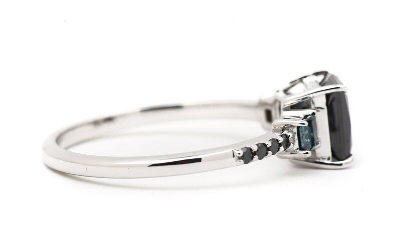 14K Solid White Gold Natural Diamond Black Blue Princess Cut Engagement Ring - Blackdiamond