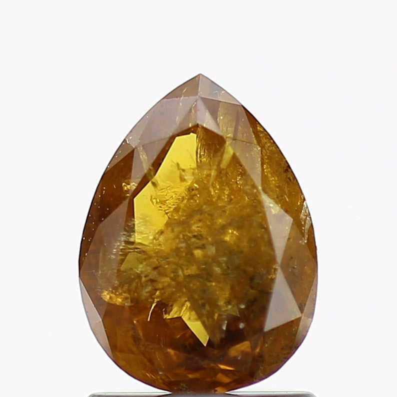 1.36 Carat Natural Pear Salt and Pepper Diamond Yellow Brown 7.8 MM