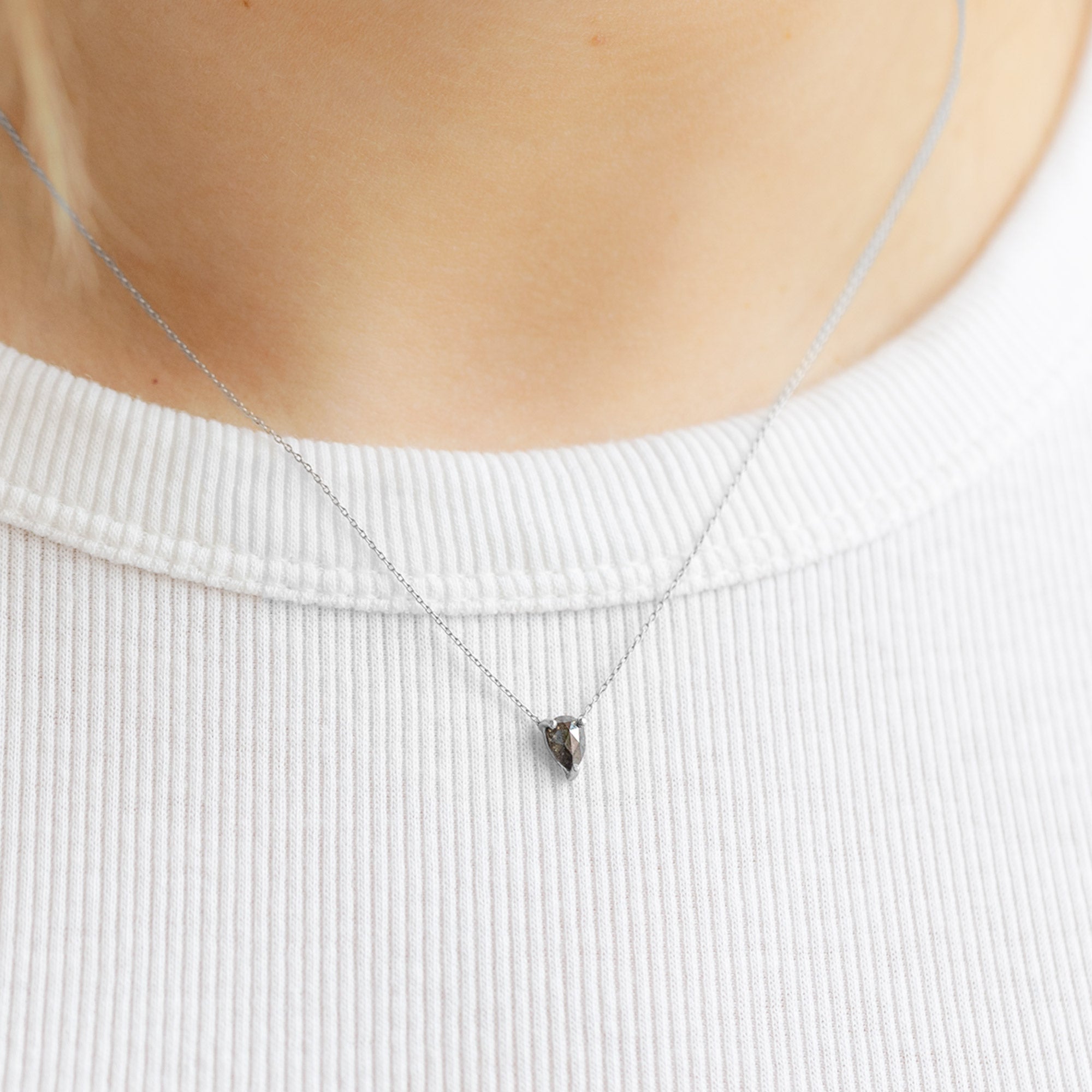 0.65 Carat Pear Salt and Pepper Diamond Drop Necklace