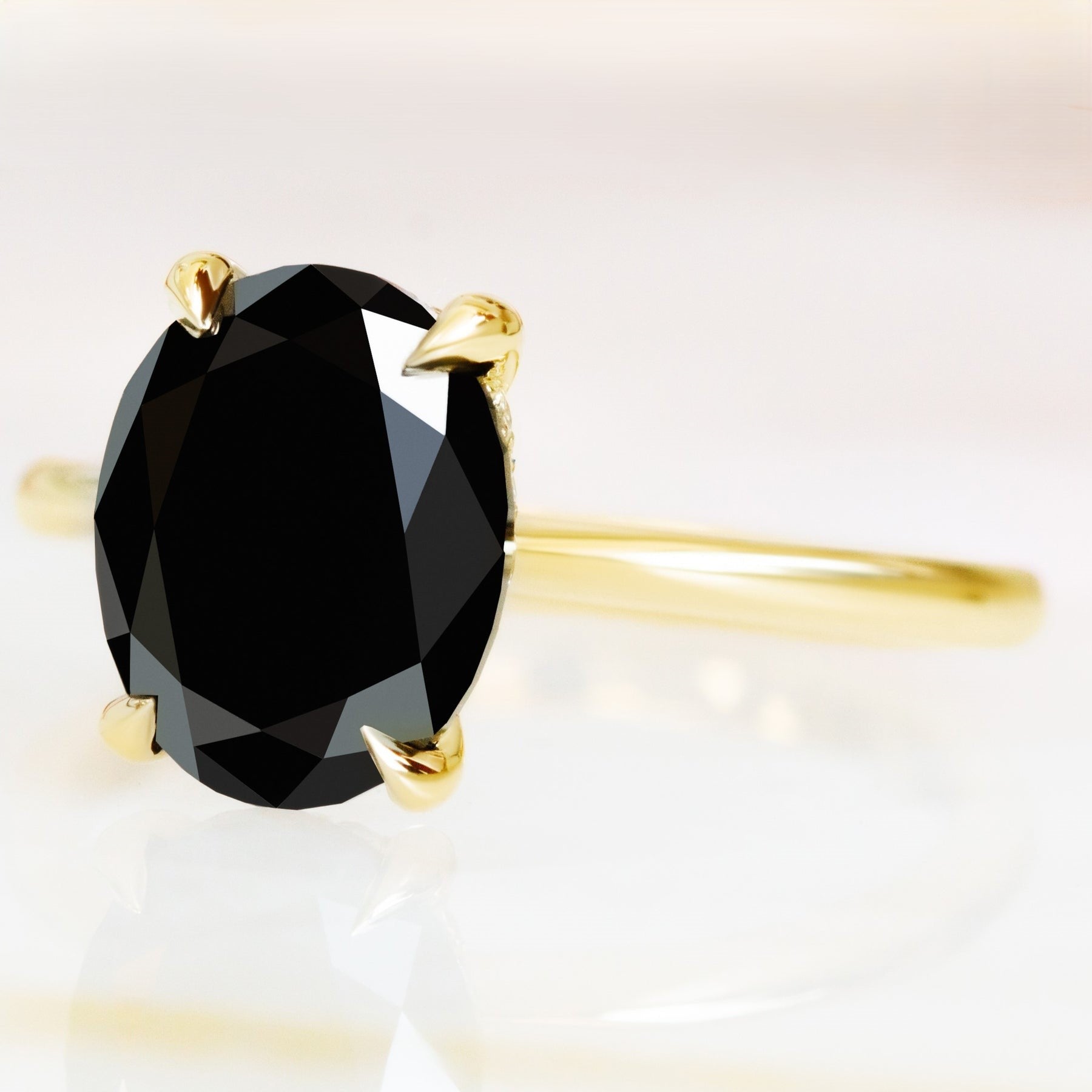 3ct Natural Black Diamond Oval Engagement Ring Solitaire in Yellow Gold