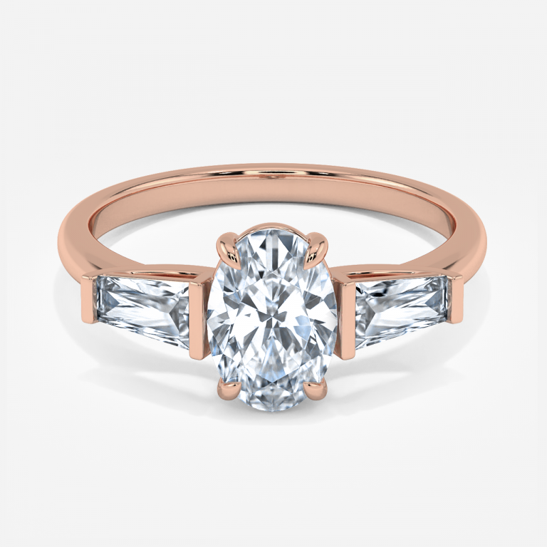 Jeraldine Oval Three Stone Engagement Ring 14K / 18K Solid Gold