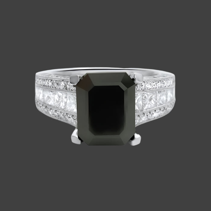4.70ct Black Emerald Cut Diamond Engagement Ring 18k White Gold