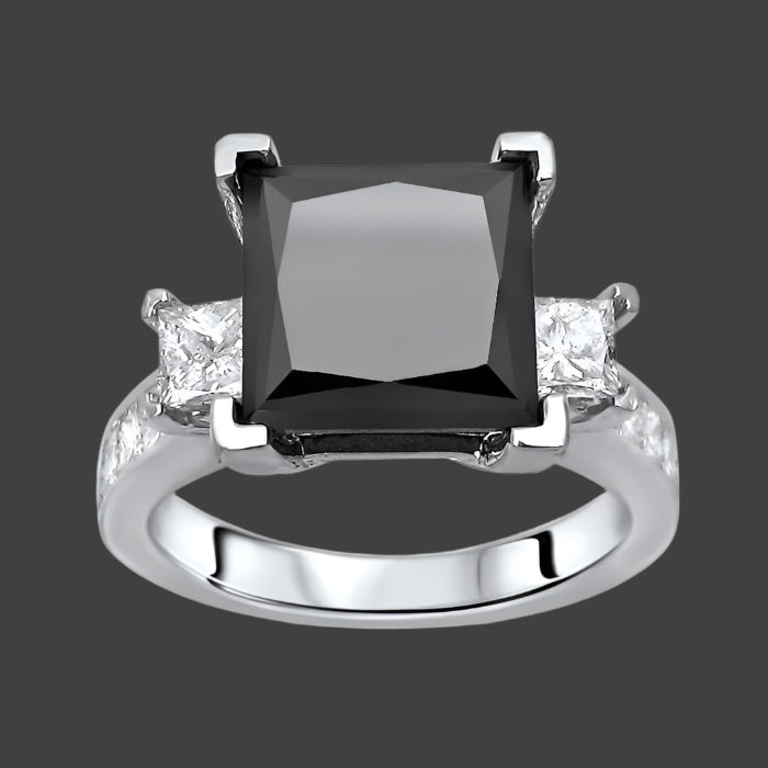 4.10 Carat Black 3 Stone Princess Cut Diamond Engagement Ring 14K White Solid Gold