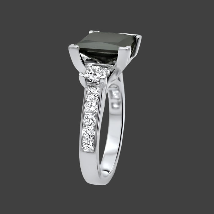 4.10 Carat Black 3 Stone Princess Cut Diamond Engagement Ring 14K White Solid Gold