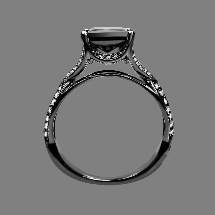 2.50 Carat Black Princess Cut Diamond Engagement Ring 18K Black Gold