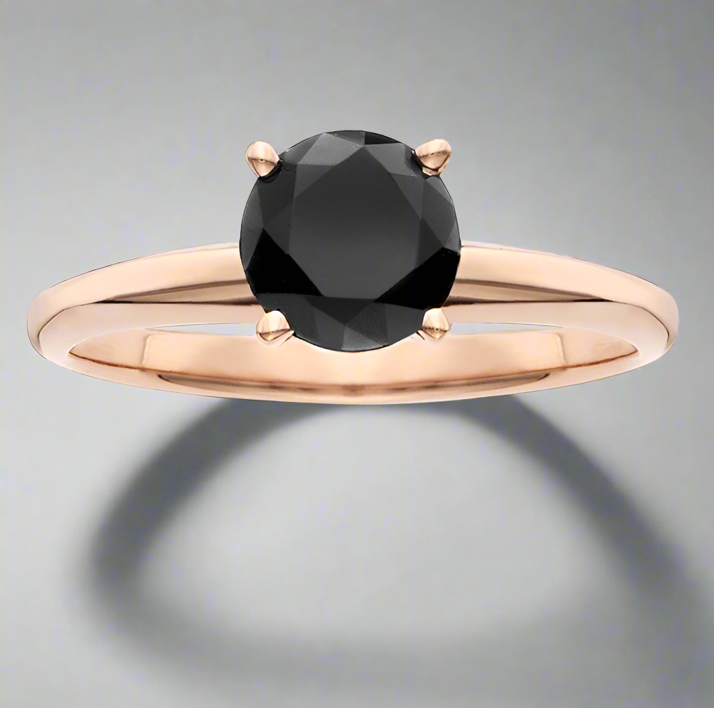 0.50 Carat Solitaire Round Cut Black Diamond 14K Rose Gold Engagement Ring