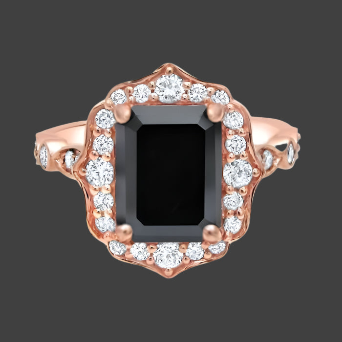 2.15ct Emerald Cut Black Diamond Engagement Ring 14k Rose Gold (8x6mm)