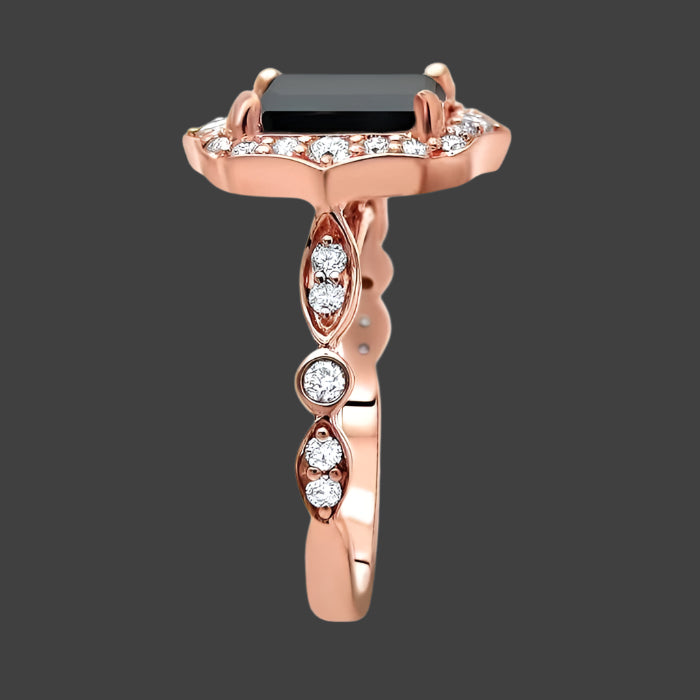 2.15ct Emerald Cut Black Diamond Engagement Ring 14k Rose Gold (8x6mm)