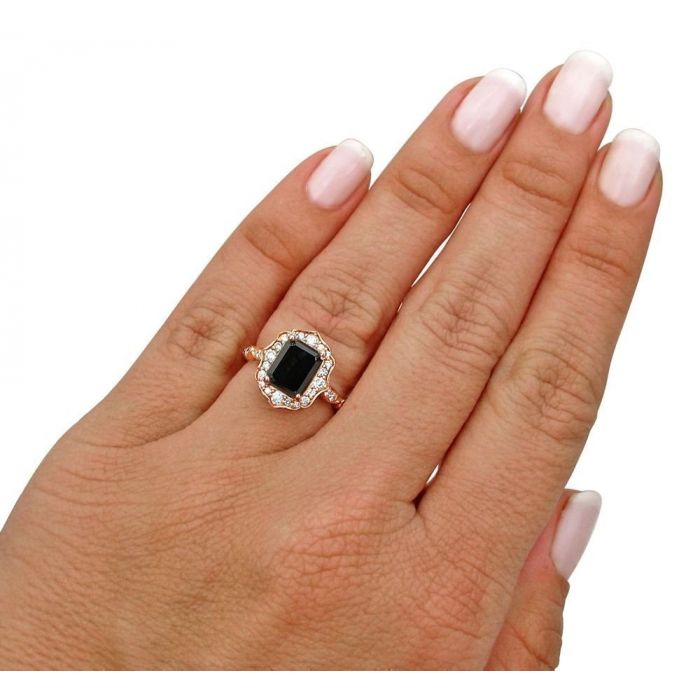 2.15ct Emerald Cut Black Diamond Engagement Ring 14k Rose Gold (8x6mm)