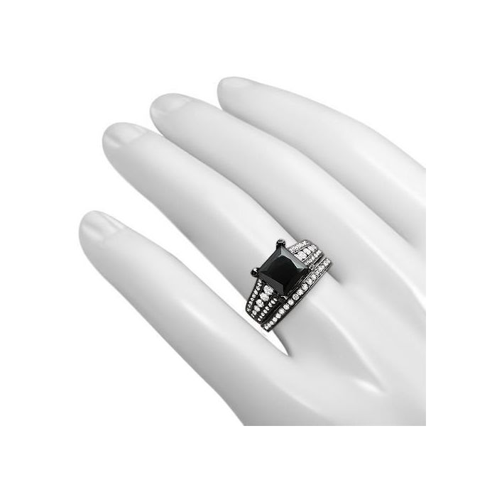 4 Carat Black Princess Cut Diamond Engagement Ring Wedding Band Set 18K Black Gold