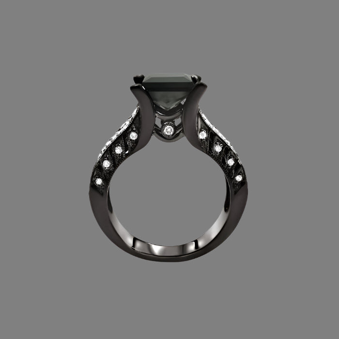 4 Carat Black Princess Cut Diamond Engagement Ring Wedding Band Set 18K Black Gold