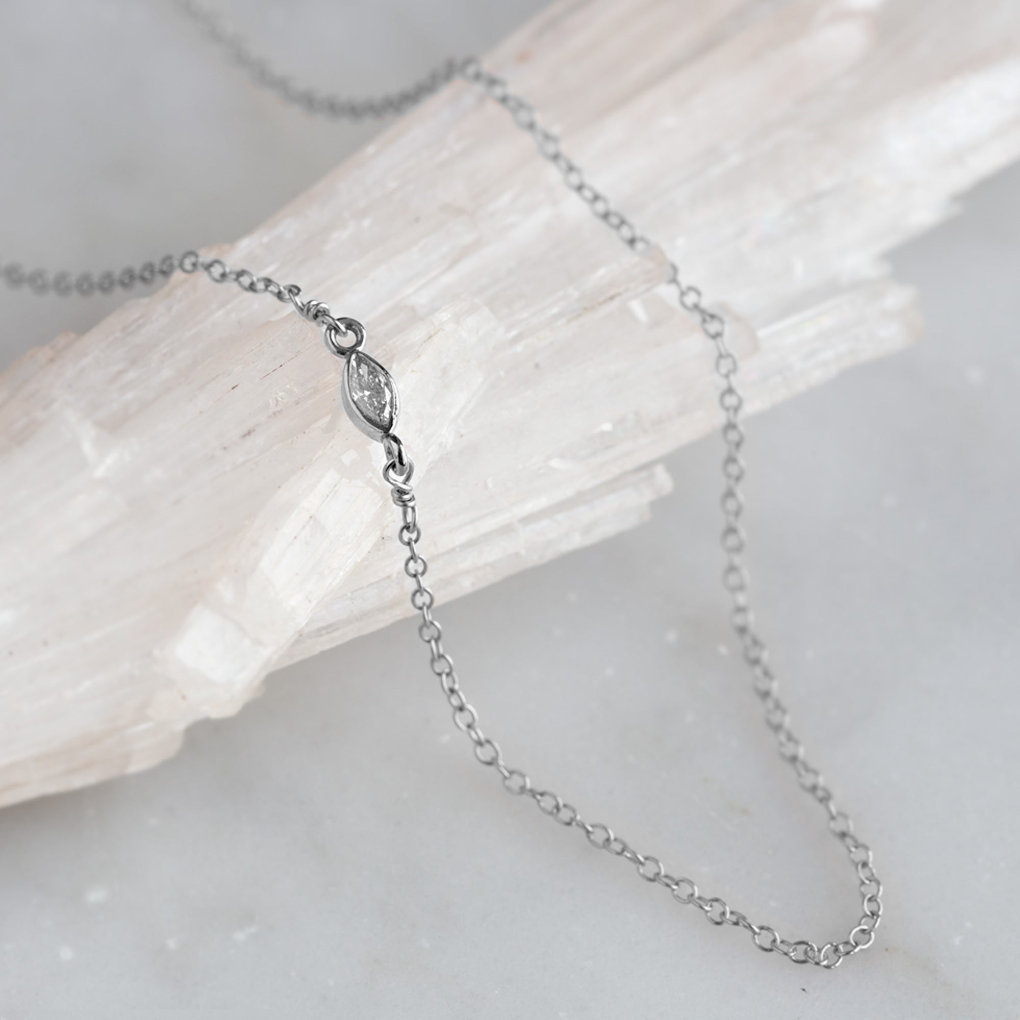 0.10 Carat Salt and Pepper Diamond Marquise Necklace