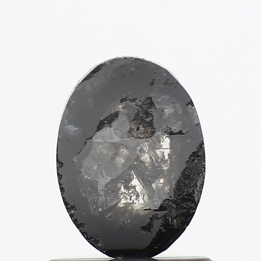 0.83 Carat Black Oval Rose Cut Natural Salt and Pepper Diamond 6.8 MM