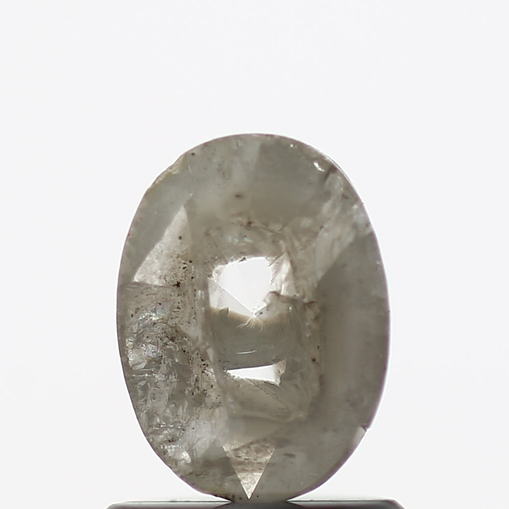 0.72 Carat Gray Oval Rose Cut Natural Salt and Pepper Diamond 7 MM