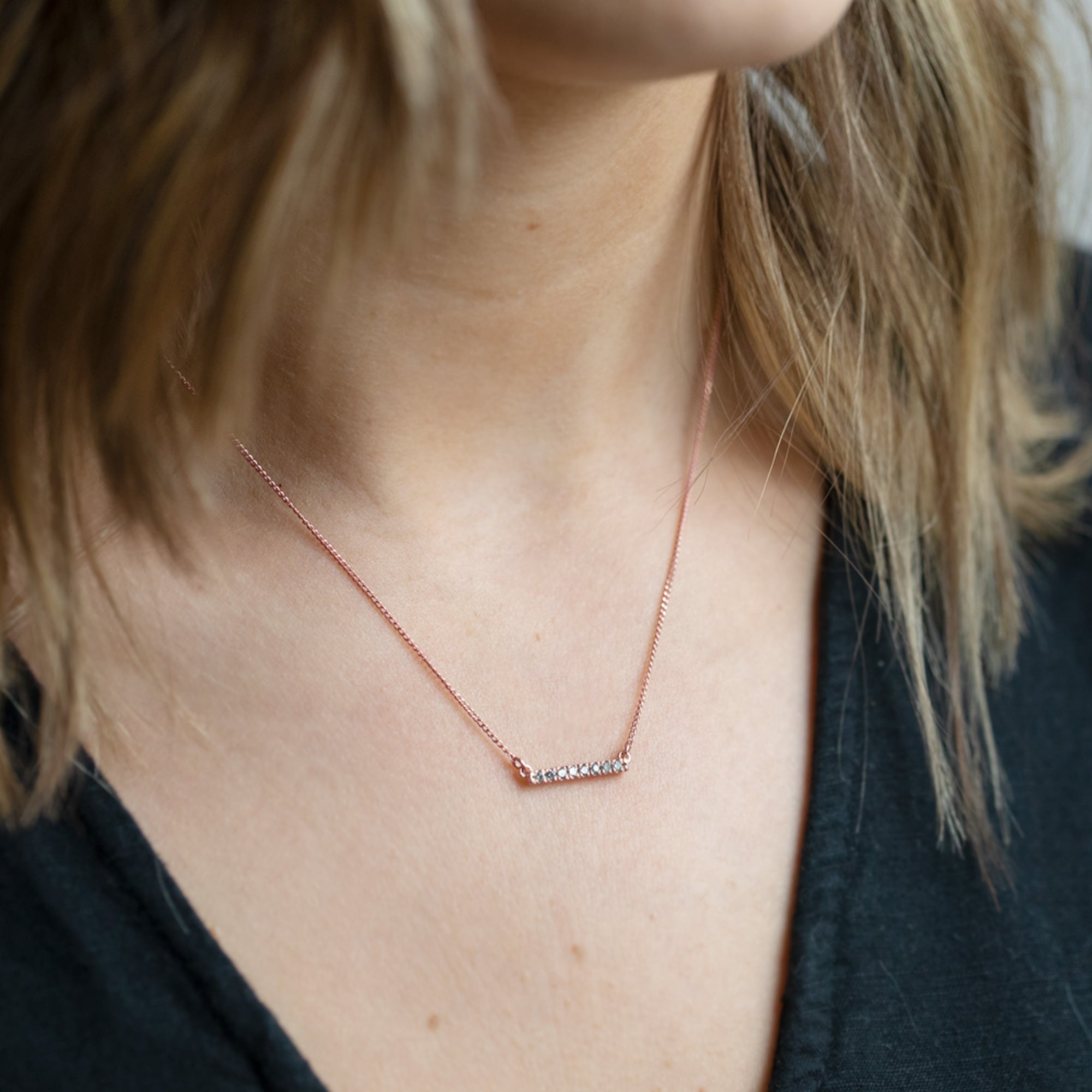 0.20 Carat Round Salt and Pepper Diamond Bar Necklace