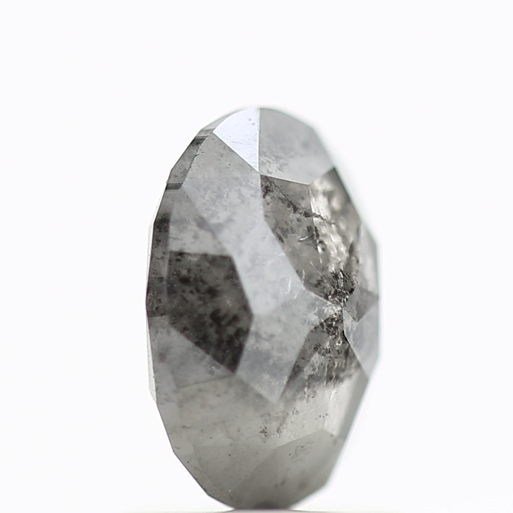 1.31 Carat Natural Salt Pepper Diamond Gray Rose Cut Brilliant Oval 7.72 MM