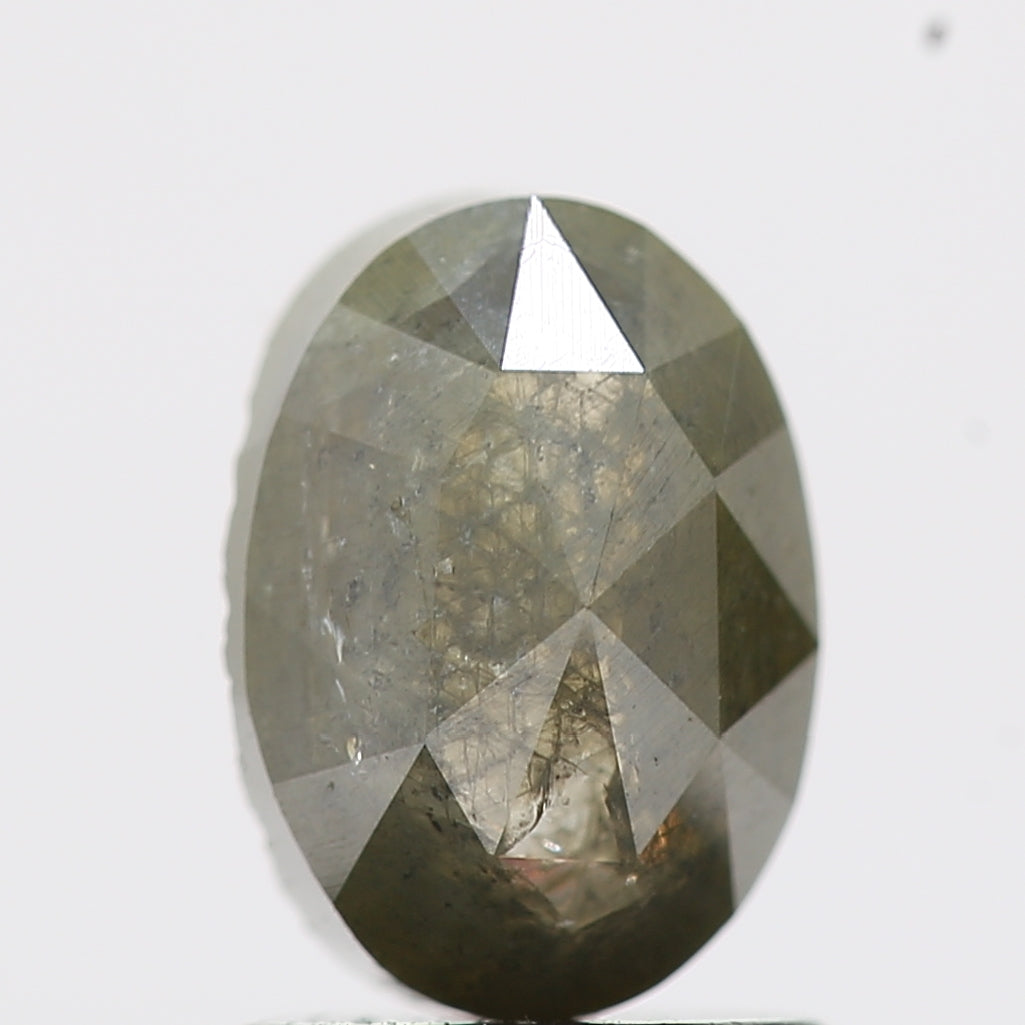1.59 Carat Oval Rose Cut Salt and Pepper Diamond 7.5 MM
