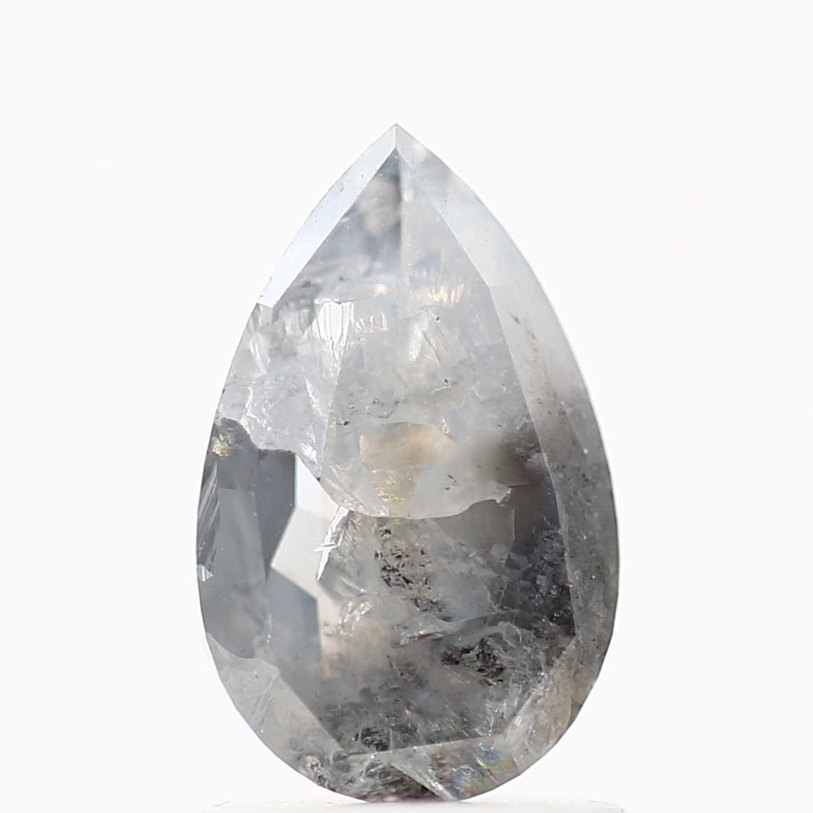 1.46 Carat Natural Icy Salt and Pepper Pear Diamond