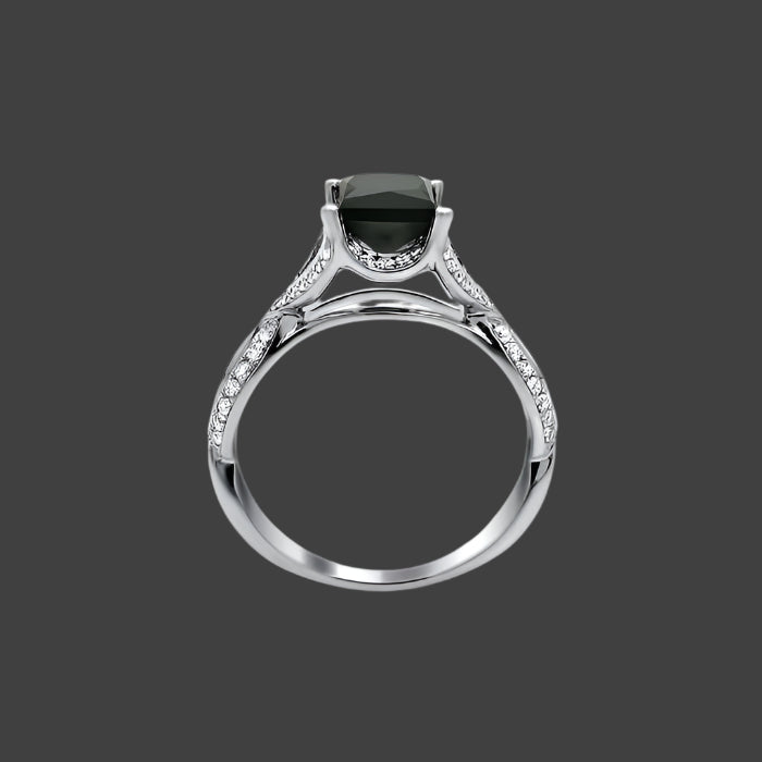 2.50 Carat Princess Cut Black Diamond Engagement Ring 14K White Gold