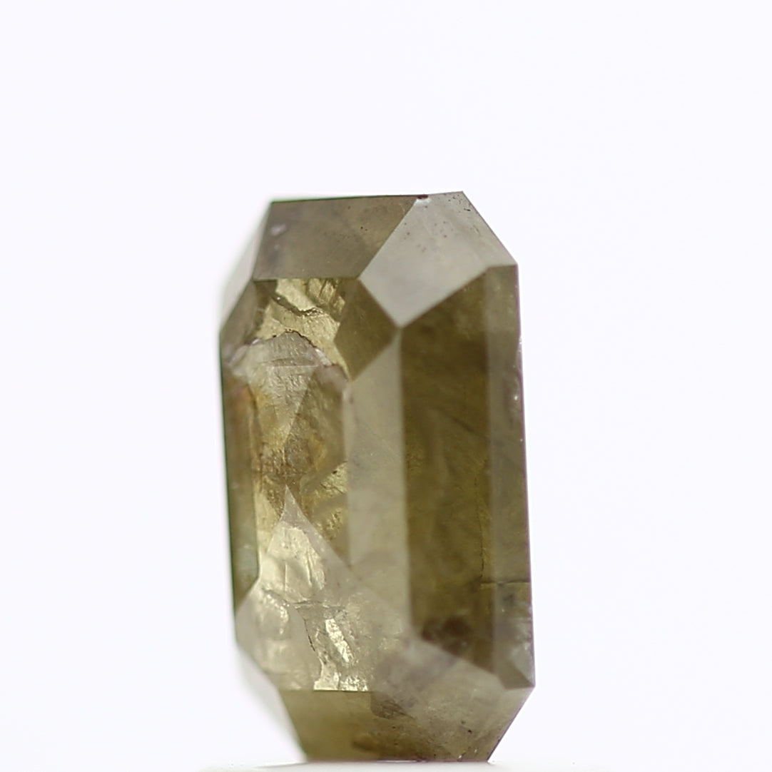 1.22 Carat Emerald Cut Olive Yellow Salt And Pepper Diamond 7.59 MM