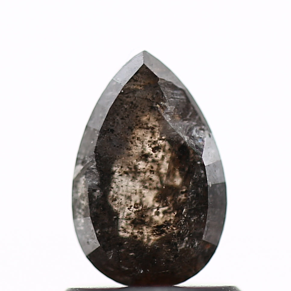 0.93 Carat Black Spackled Pear Salt and Pepper Diamond 7.57 MM