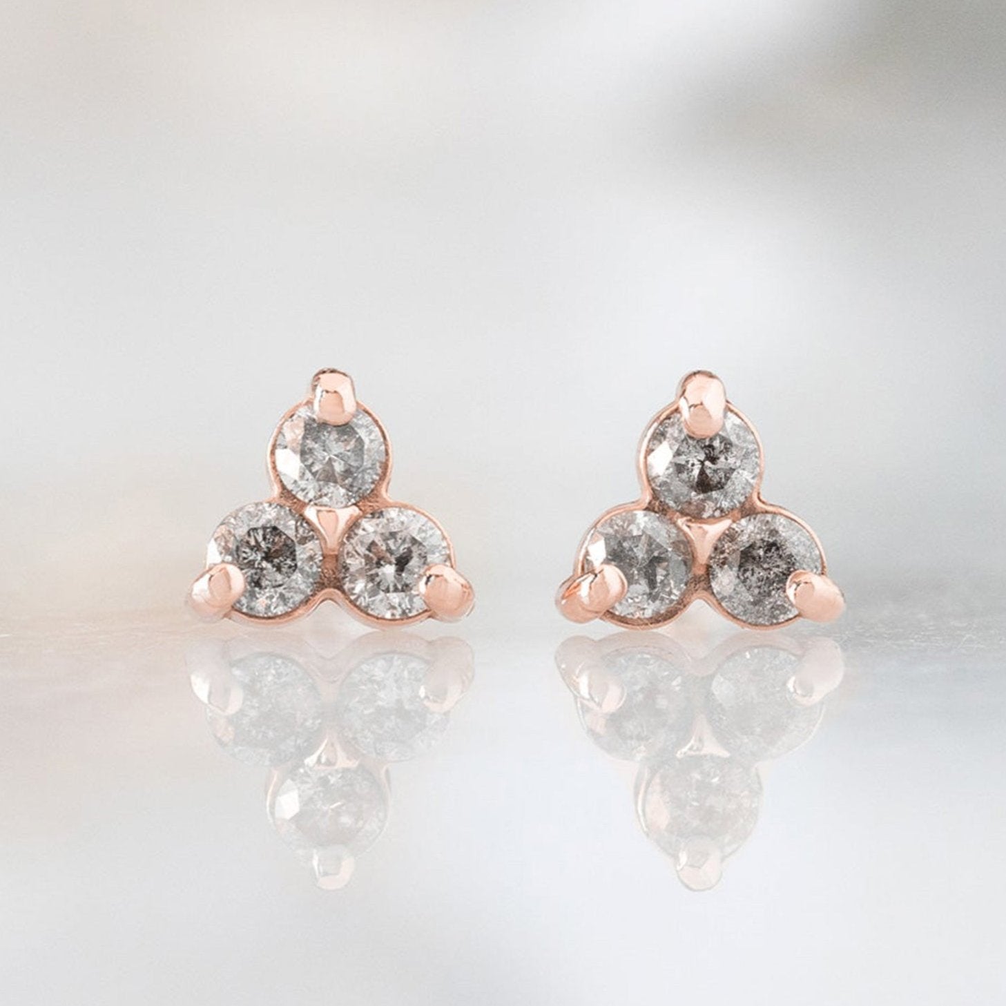 0.26 Carat Round Salt and Pepper Diamond Cluster Stud Earrings