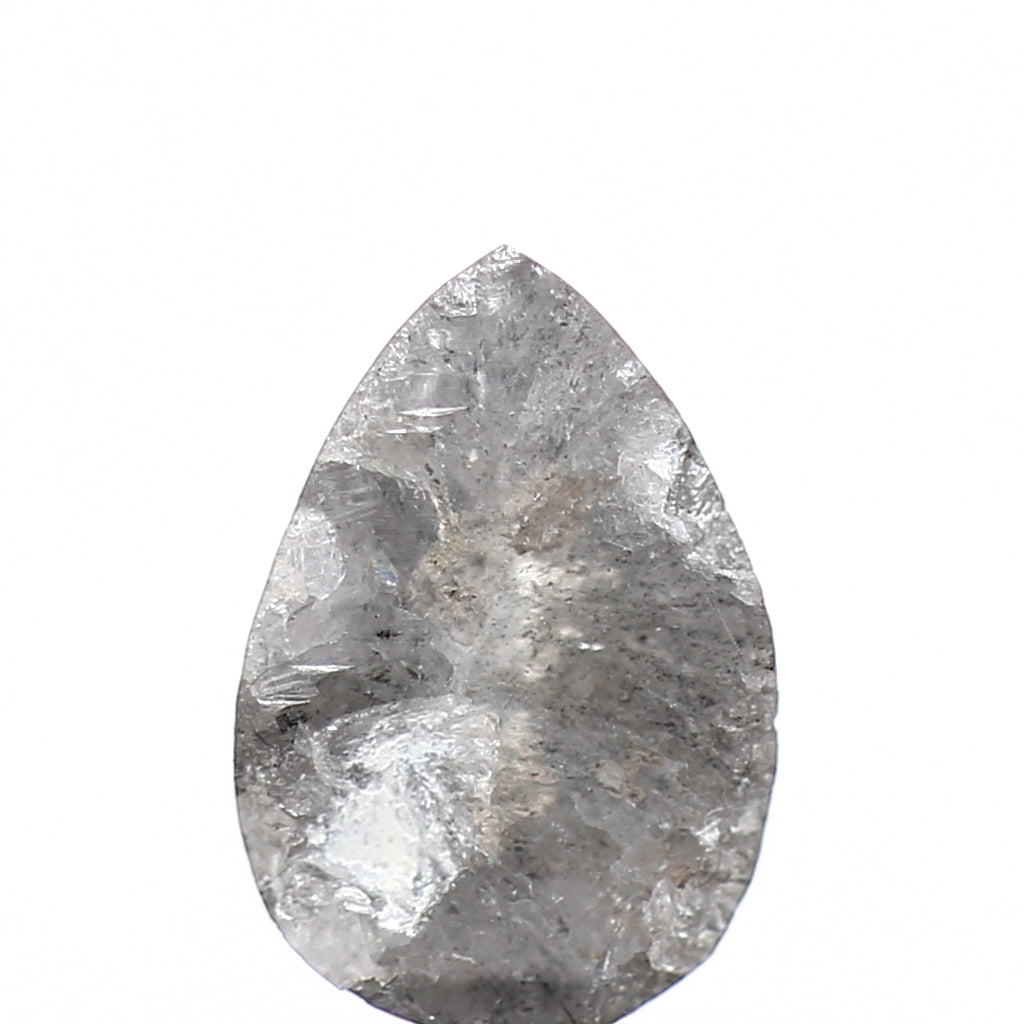 0.97 Carat Natural Gray Pear Rose Cut Salt and Pepper Diamond