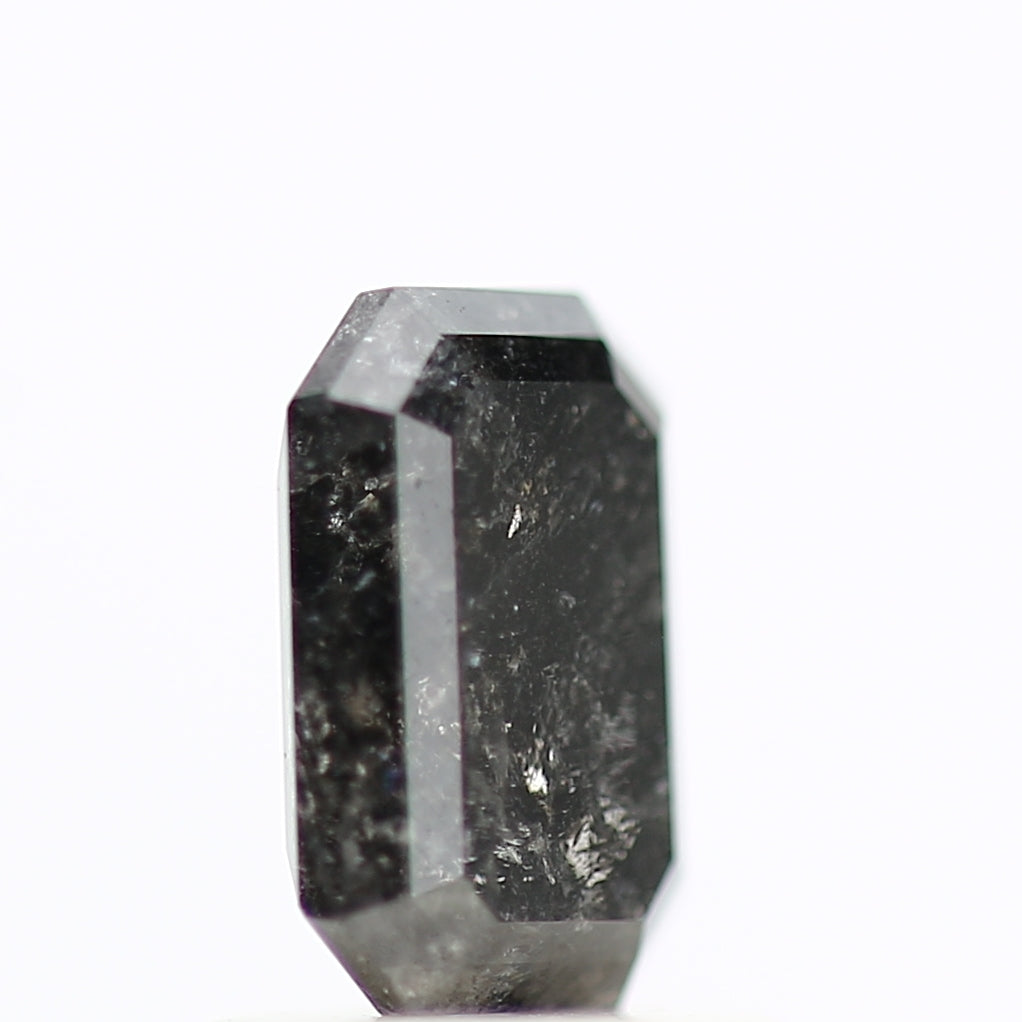 1 Carat Emerald Cut Salt and Pepper Diamond 6.93 MM Fancy Natural Black