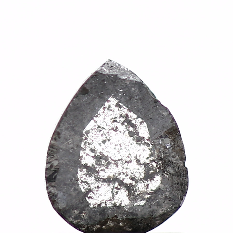 0.86 Carat Rose Cut Pear Salt and Pepper Natural Loose Diamond 6.9 MM
