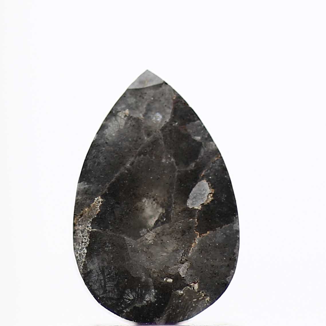 1.51 Carat Natural Gray Pear Rose Cut Diamond For Engagement Ring 8.5 MM