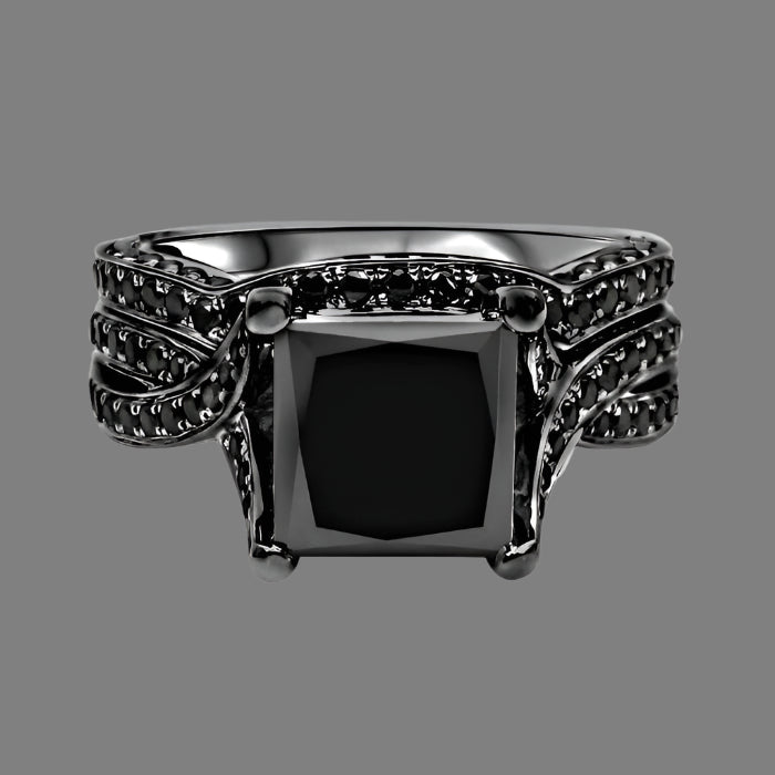 4.30 Carat Black Princess Cut Diamond Engagement Ring Bridal Set 14K Black Gold 4