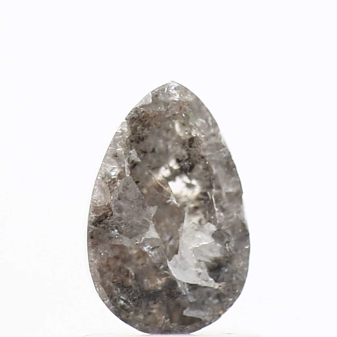 0.88 Carat Natural Pear Rose Cut Salt and Pepper Diamond 7.75 MM