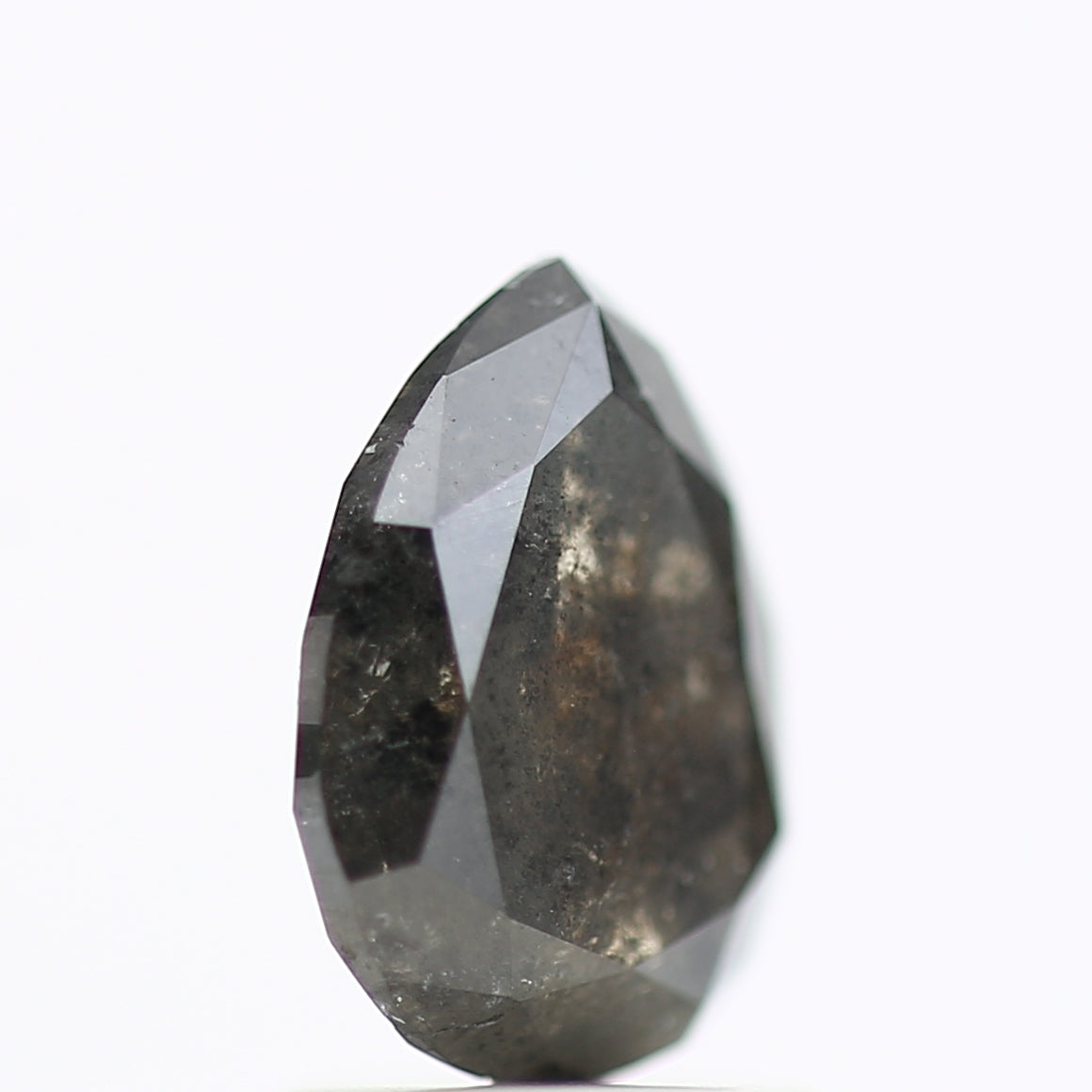 1.38 Carat Brilliant Pear Rose Cut Salt and Pepper Diamond 8.42 MM