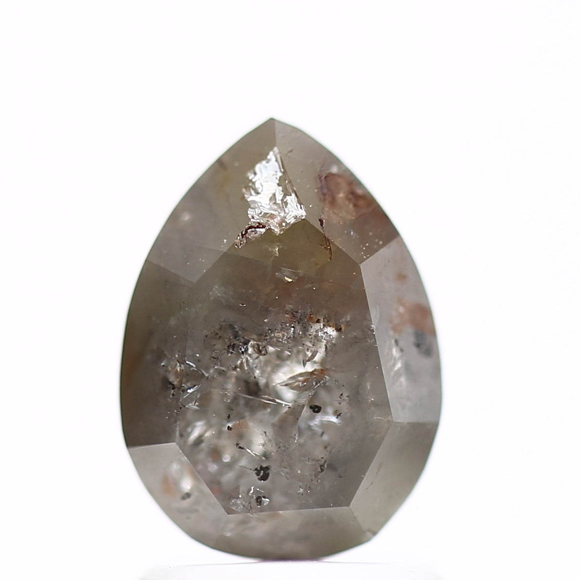 1.99 Carat Pear Rose Cut Salt and Pepper Gray Diamond 8.62 MM
