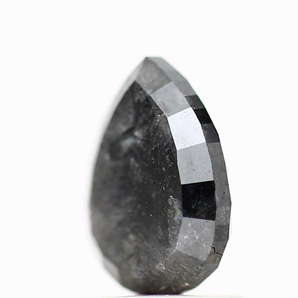 1.22 Carat Natural Pear Rose Cut Salt and Pepper Diamond 7.79 MM