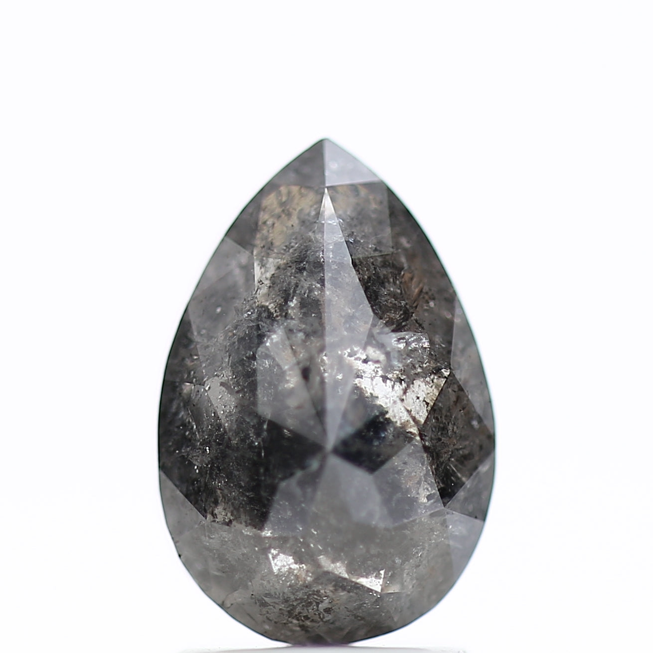 2.15 Carat Pear Shaped Salt and Pepper Diamond Natural Grey 9.70 MM