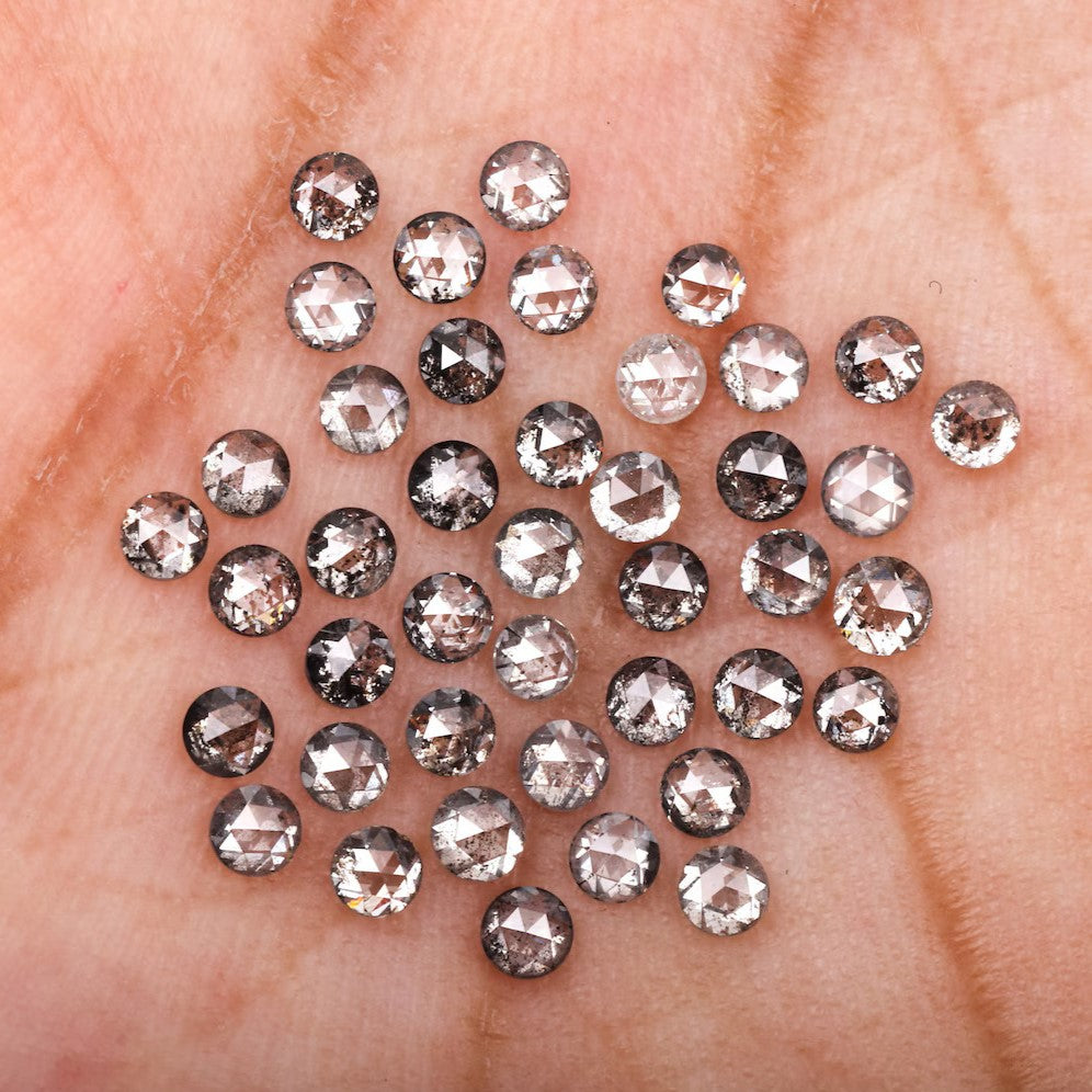 4 MM Round Rose Cut Lot Salt and Pepper Diamond For Ring & Earrings