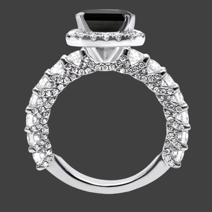4.80ct Black Emerald cut Diamond Halo Engagement Ring 14K White Gold