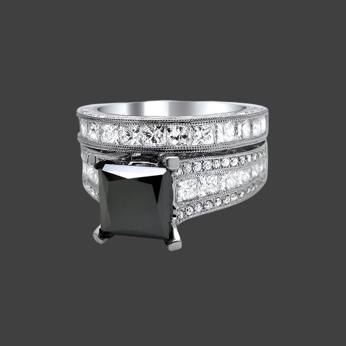 5.50 Carat Black Princess Cut Diamond Engagement Ring Bridal Set 14k White Gold