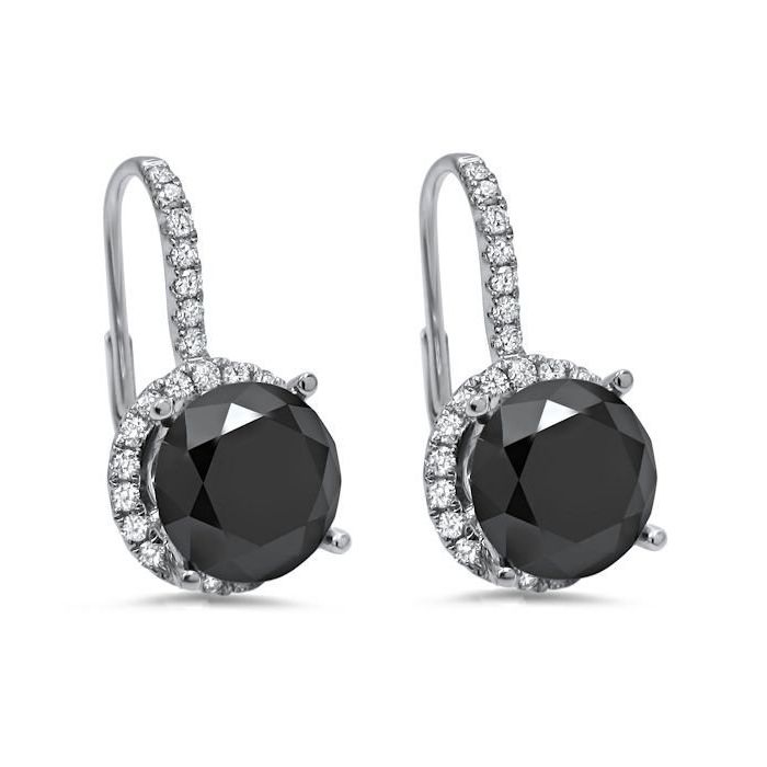 5.50ct Black Round Diamond Dangle Hoop Earrings Solid White Gold