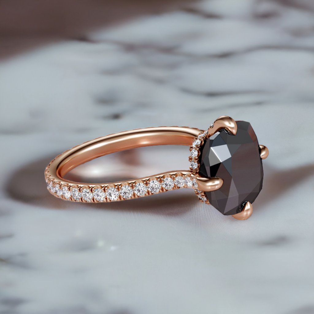 5.70 Carat Natural Black Diamond Cushion Engagement Ring 14K Solid Rose Gold 2