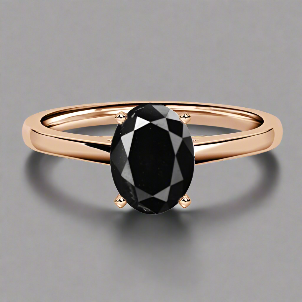 14k Rose Gold Solitaire Oval Natural Black Diamond Ring