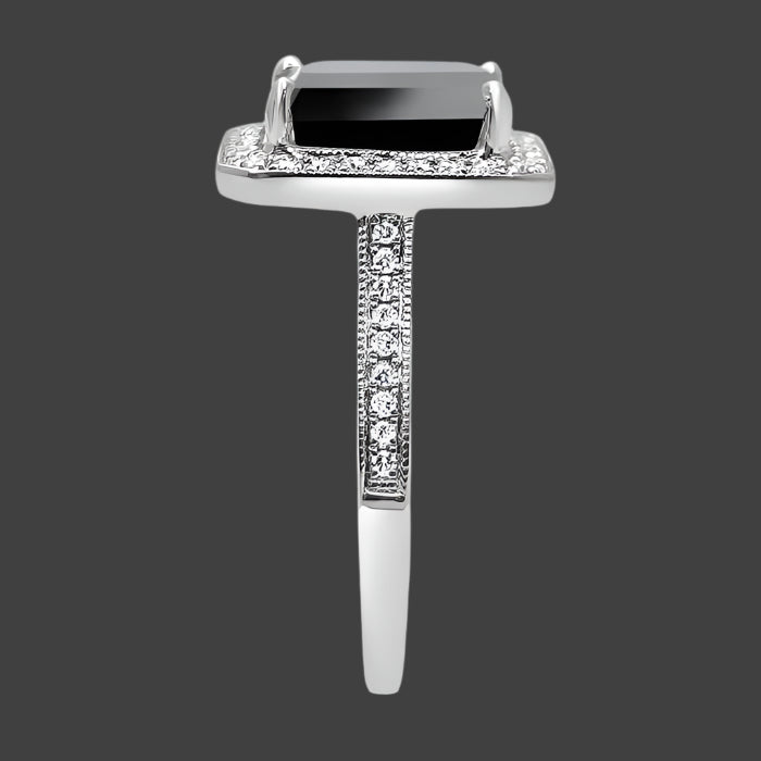 3.70 Carat Emerald Cut Black Diamond Halo Engagement Ring 14K White Solid Gold