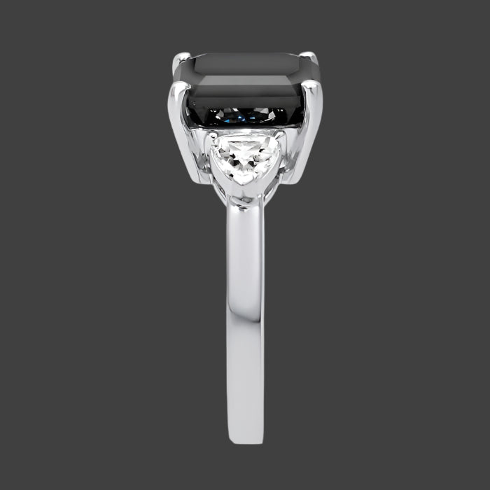 3.50ct Black Emerald Cut Diamond 3 Stone Trillion White Diamond Engagement Ring 14k White Gold