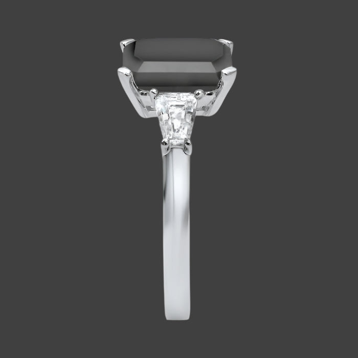 3.50ct Black Emerald Cut Diamond 3 Stone Tapered Baguette Engagement Ring 14k White Gold
