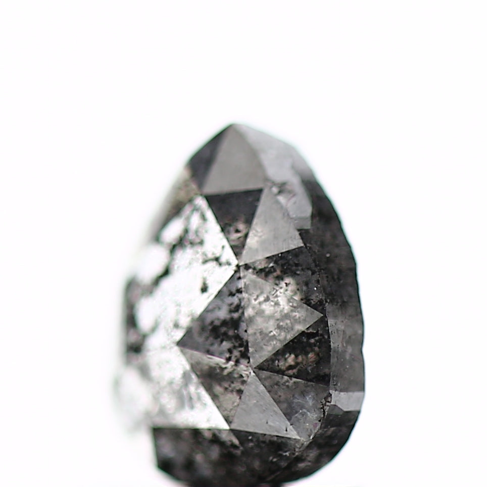 0.86 Carat Rose Cut Pear Salt and Pepper Natural Loose Diamond 6.9 MM