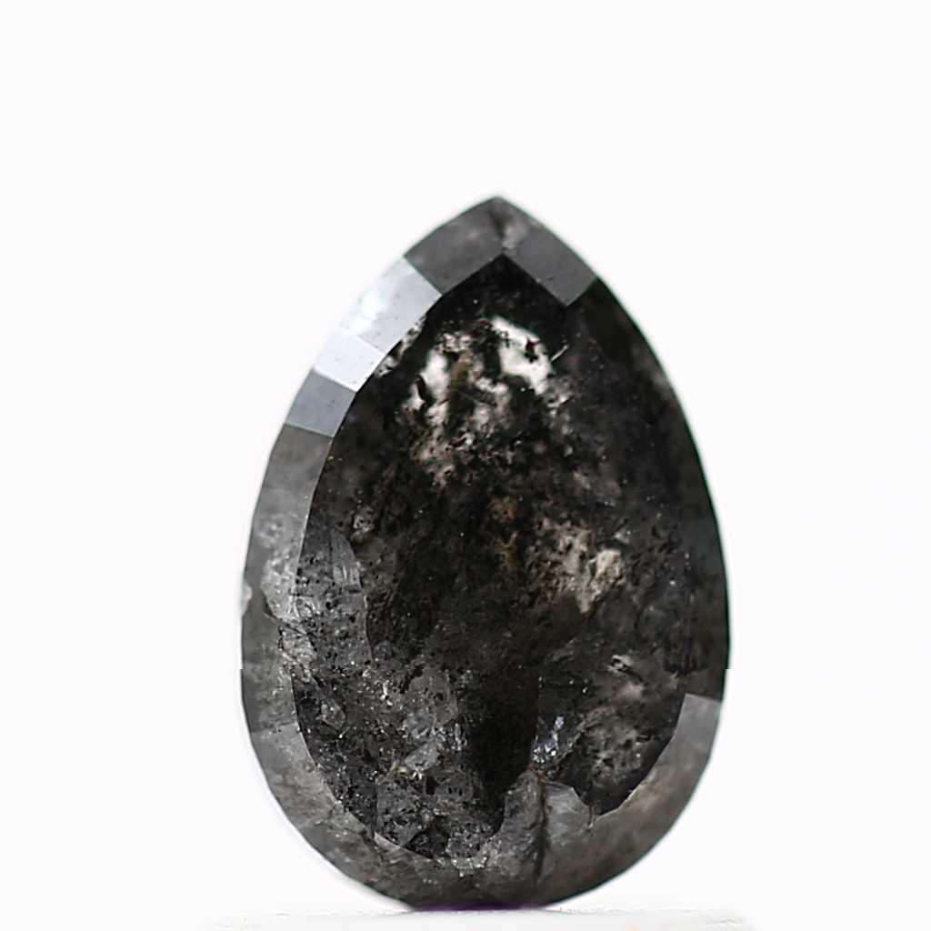 1.02 Carat Natural Black Pear Salt and Pepper Diamond 7.58 MM